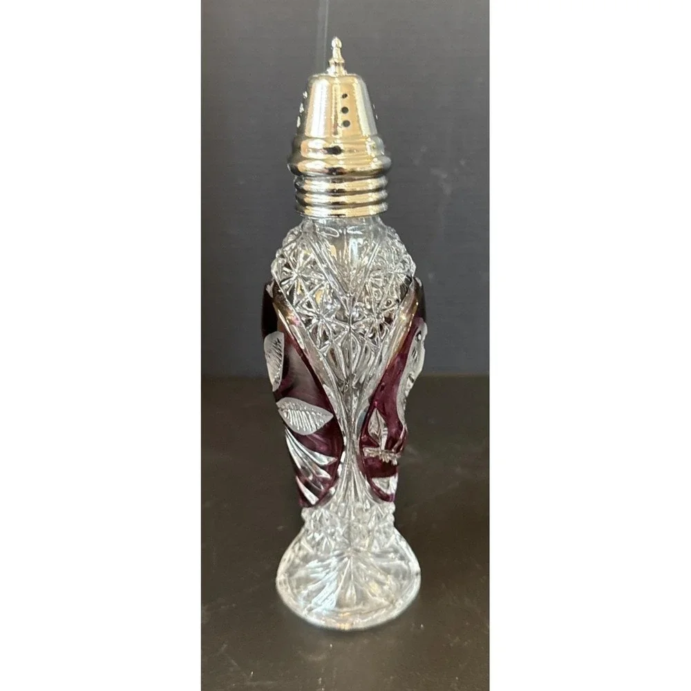 Hofbauer Red Byrdes Bird Cut Clear Cranberry Crystal Salt Or Pepper‎ Shaker One